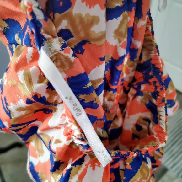 Papaya Women's Graphic Print Coral Blue Cream Strapless Romper Size Small - Picture 14 of 16